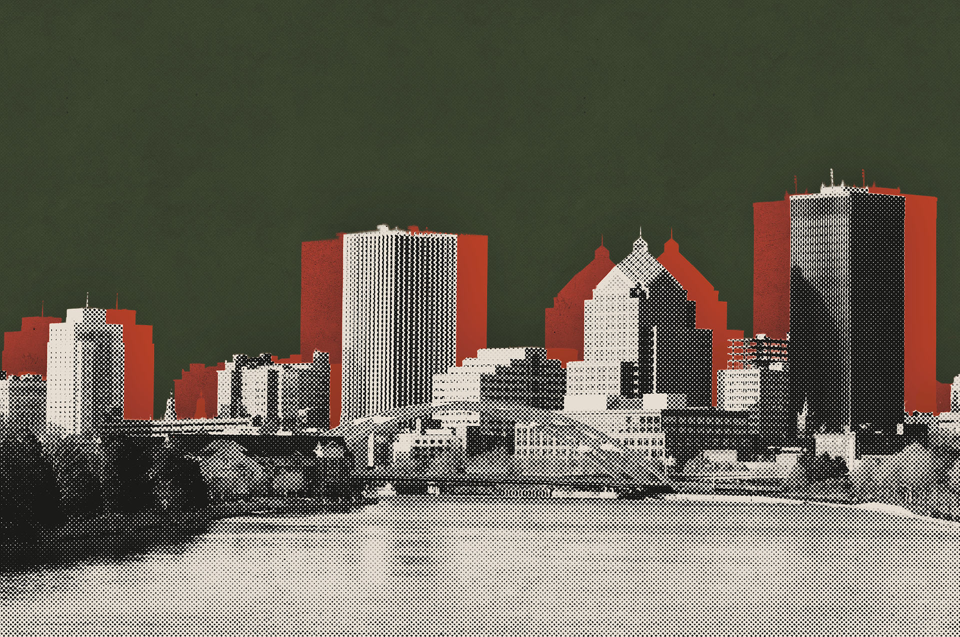 Halftone image of the Rochester, NY skyline